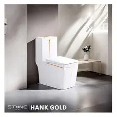 STONE - INODORO MINIMALISTA HANK CUADRADO BLANCO C/ DORADO