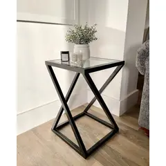 GENERICO - Mesa Auxiliar de Vidrio Trenzado Negro Mate