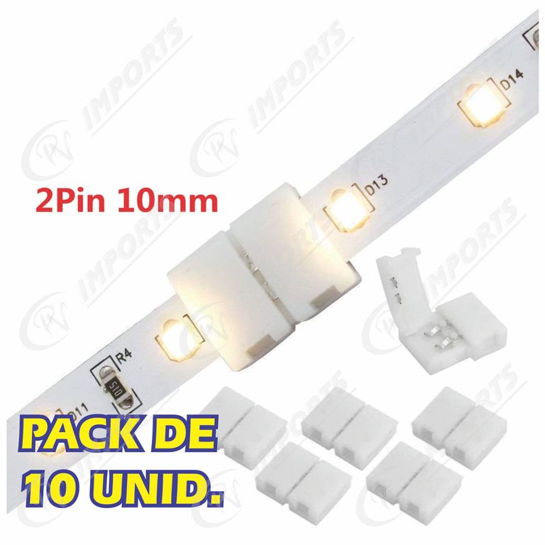 Unión Conector Tira Led 2 pines 10mm Pack x10 Und Empalme