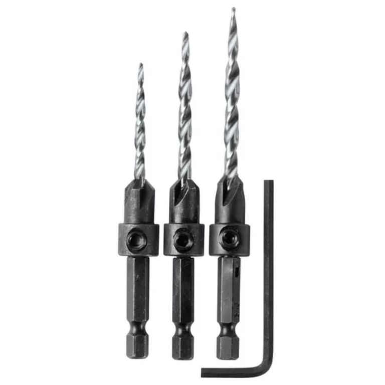 Brocas avellanadoras 3 unidades, llave Allen hexagonal,