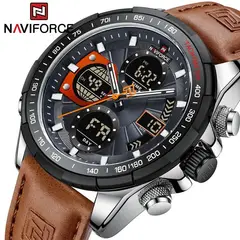 NAVIFORCE - Reloj elegante NF9197 de cuero marrón para hombre