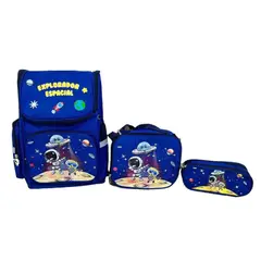 GENERICO - Mochila escolar pack 3 piezas azul