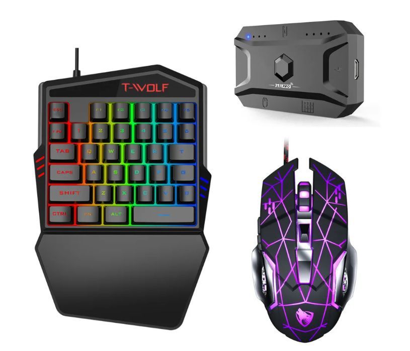 Kit Gamer Para Celular Teclado De Una Mano Mouse Adaptador