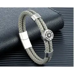 GENERICO - Pulsera de Cuero Brújula Gris Claro Hombres
