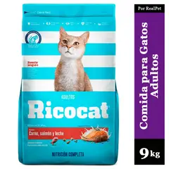 RICOCAT - Comida para Gato Adulto Carne Salmón y Leche 9 kg