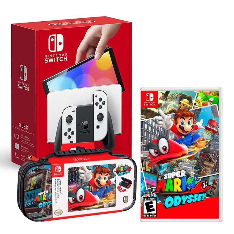 Consola Switch Oled Blanco + Mario Odyssey + Estuche Odyssey