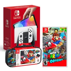 NINTENDO - Consola Switch Oled Blanco + Mario Odyssey + Estuche Odyssey
