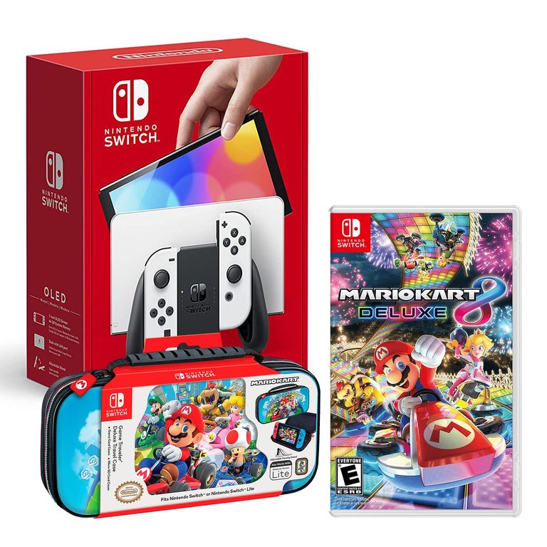 Consola Switch Oled Blanco + Mario Kart 8 + Estuche Bag