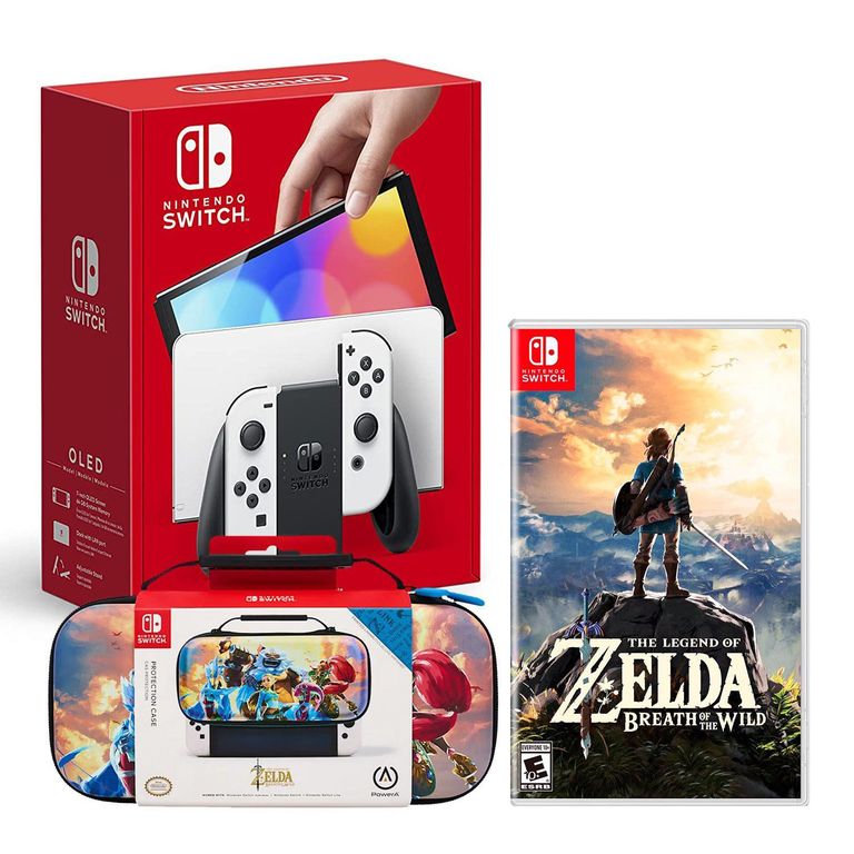 Consola Switch Oled Blanco + Zelda BOTW + Estuche Hyrule