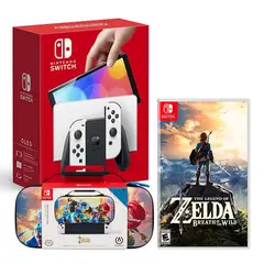 Nintendo - Consola Switch Oled Blanco + Zelda BOTW + Estuche Hyrule