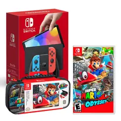 NINTENDO - Consola Switch Oled Neon + Mario Odyssey + Estuche Odyssey