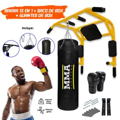 HOLGU - Barra Calistenia dominadas 15 en 1 + saco box + guante box
