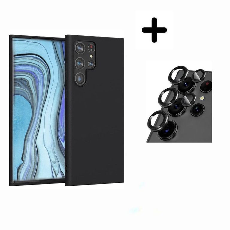 Silicona Para Samsung S24 Ultra Con Mica de Vidrio de Camara - Negro