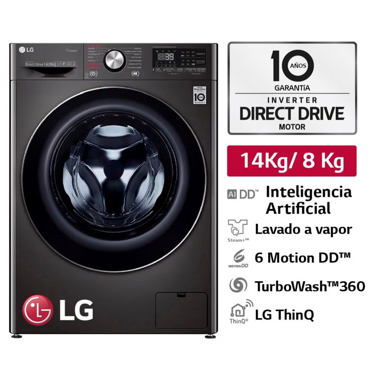 Lavaseca 14/8Kg Carga Frontal con AI DD Inteligencia Artificial WD14BVC2S6C Negro Acero