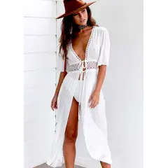 KAST PE - Debbie - Kimono largo Mujer Talla M - Blanco