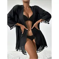 KAST PE - Kimono Corto Capa Salida de playa Kimey Talla ML - Negro