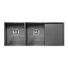 GENERICO - Lavadero de cocina de Lujo Negro 2 pozas con escurrido Acero