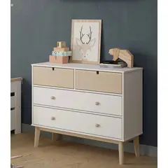 TU MESITA - Cómoda Moderna 4 cajones Athala color Blanco/Haya