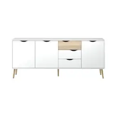 TU MESITA - Cómoda Larga Matilde 3 cajones 3 puertas color Blanco/Duna