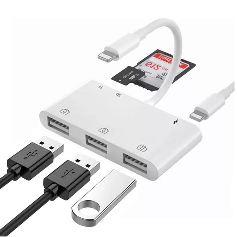 Adaptador Convertidor 6 en 1 Lightning a USB/ SD-TF/ PD Carga