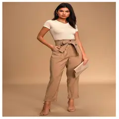 GENERICO - Pantalón lulus corto con cintura alta camel talla M