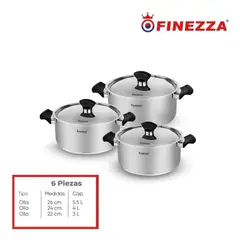 FINEZZA - SET DE OLLAS ACERO INOXIDABLE 6 Pzas
