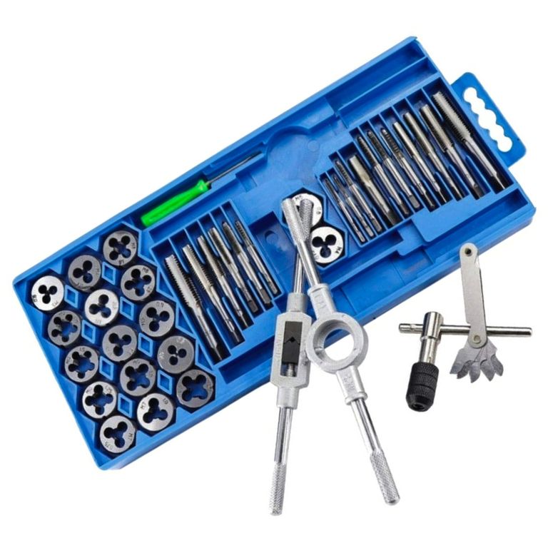 SET 40 PIEZAS DE TARRAJAS Y MACHUELOS M3-M12 CON LLAVES Y CALIBRADOR