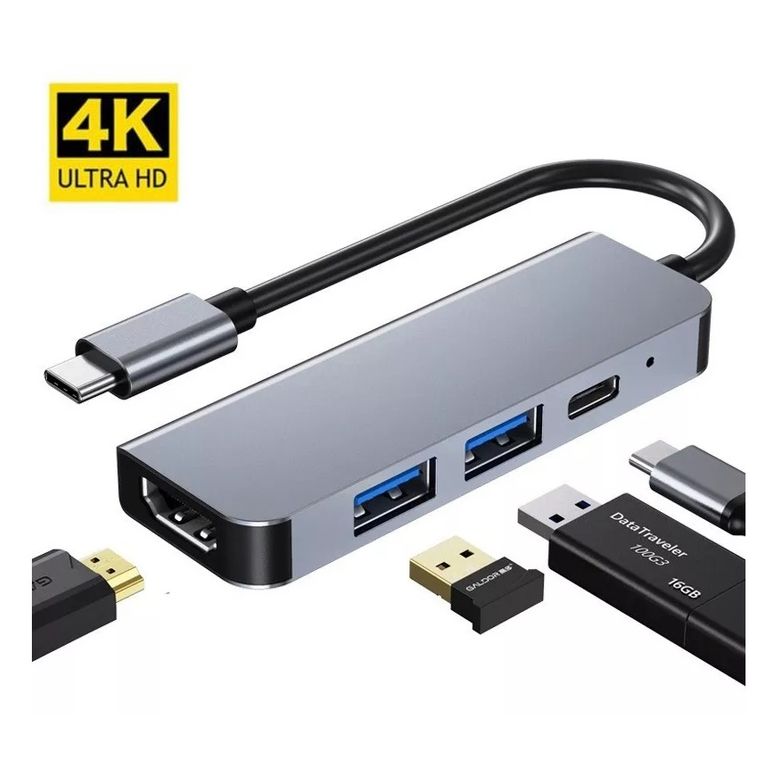 Hub Adaptador 4 en 1 Tipo C a HDMI 4K / USB/ PD 87W