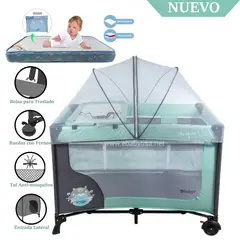 EBABY - Cuna Corral con Cambiador Happy Dream Verde-Colchón