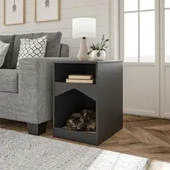 TU MESITA - Mesa Auxiliar con Cama para Mascota Bler Negro 61cm