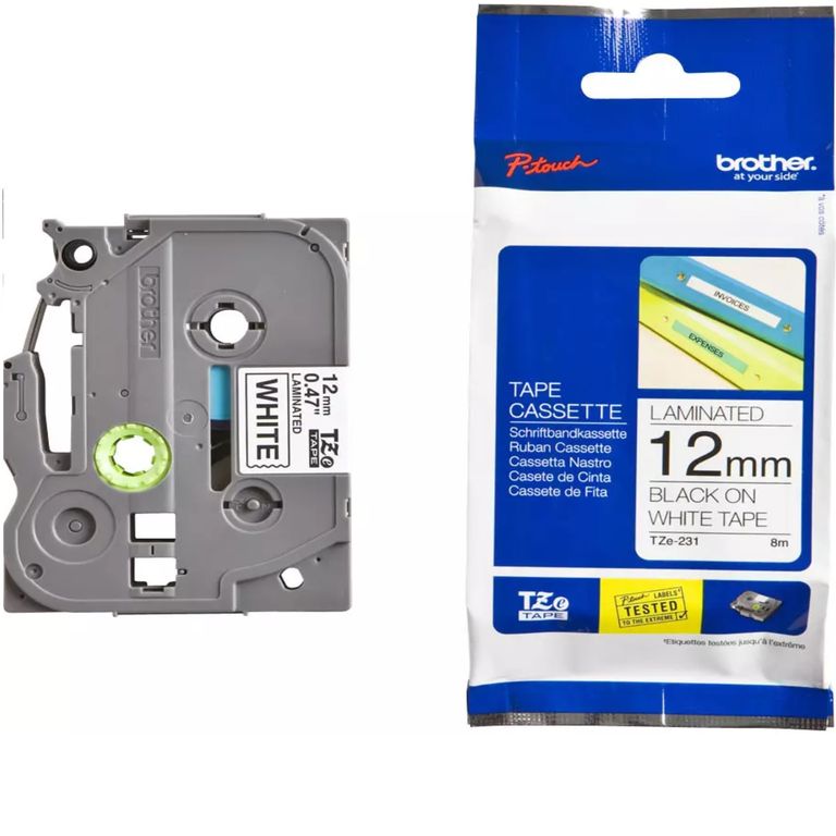 Cinta Tze-231 Negro sobre blanco 12mm cinta para rotulador