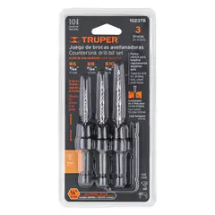 TRUPER - Juego de 3 brocas avellanadoras para madera