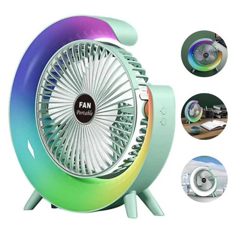 Ventilador con Lámpara Portátil Silencioso con Luces en forma de G