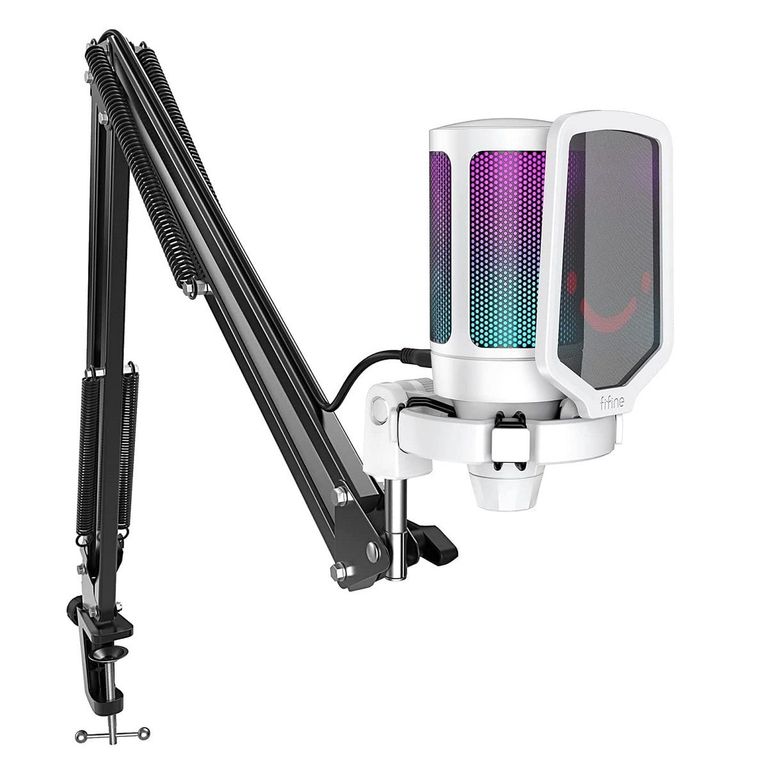 - Micrófono Ampligame A6T RGB incluye Brazo - White