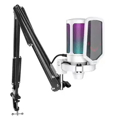FIFINE - - Micrófono Ampligame A6T RGB incluye Brazo - White