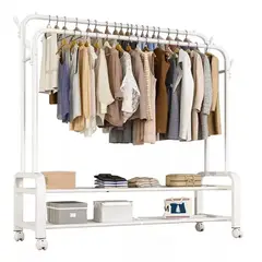 GENERICO - PERCHERO COLGADOR DOBLE ORGANIZADOR DE 2 REPISAS CON RUEDAS PREMIUM