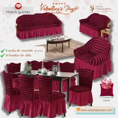 SALA FABULOSA - Pack Funda de mueble 3-2-1 con 8 fundas de silla burbuja Guinda