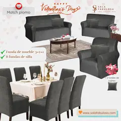 SALA FABULOSA - Pack Funda de mueble 3-2-1 con 8 fundas de silla terciopelo PLOMO