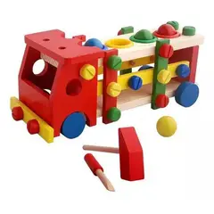 GENERICO - Carrito de Bomberos de 36 Piezas de Madera Juegos Didácticos