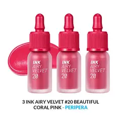 PERIPERA - 3 TINTA DE LABIOS INK AIRY VELVET N°20 BEAUTIFUL CORAL PINK