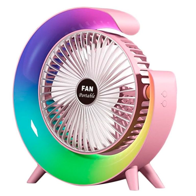 Ventilador De Mesa Escitorio Lámpara Portátil Luces RGB Con forma de G