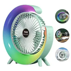GENERICO - Ventilador De Mesa Escitorio Lámpara Portátil Luces RGB Con forma de G