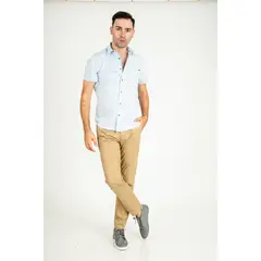 VOLTAIRE - Camisa manga corta color celeste en algodón Peruano