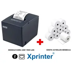XPRINTER - Impresora ticketera termica 80mm USB RED LAN RJ45 Y 12 Rollos