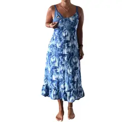 GENERICO - Vestido Maternal Tiritas Broche y Top Lactancia CelesteFlores