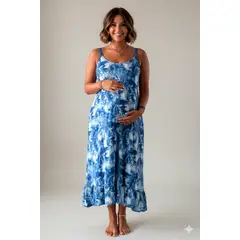 GENERICO - Vestido Maternal Tiritas Broche y Top Lactancia CelesteAzul