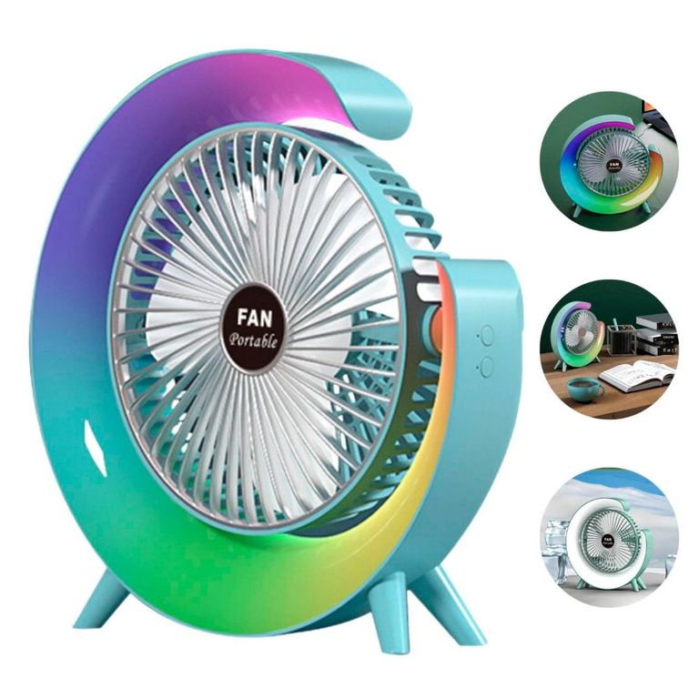 Ventilador De Mesa Escitorio Lámpara Portátil Luces RGB Con forma de G