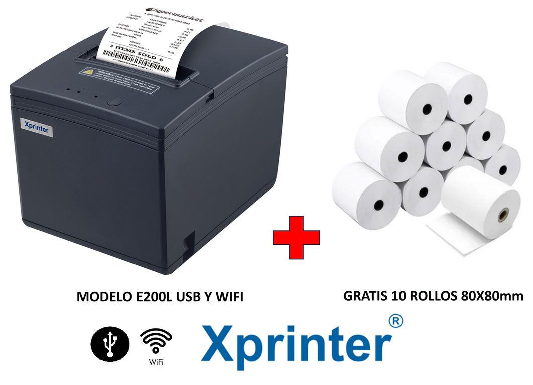 Impresora ticketera termica 80mm USB WIFI y 10 Rollos