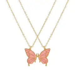 GENERICO - Set x 2 collares mariposas doradas y rosadas para mejores amigas