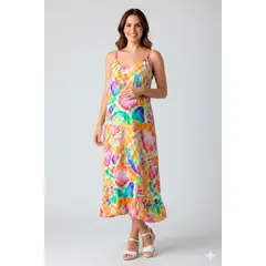 GENERICO - Vestido Maternal Tiritas Broche y Top Lactancia MultiFlores